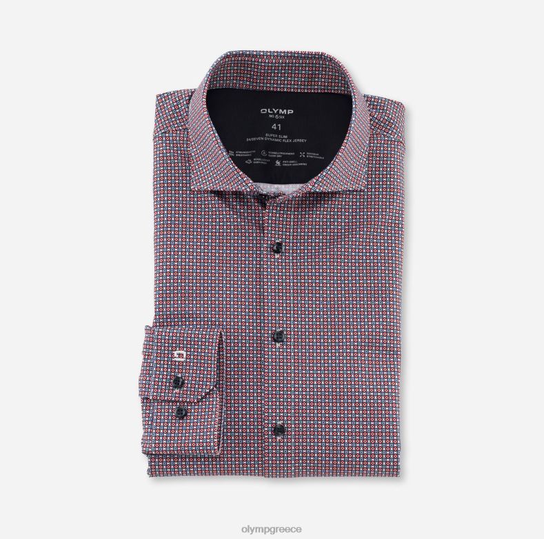 OLYMP όχι. six 24/seven super slim, επαγγελματικό πουκάμισο, kent, κόκκινο πορτοκαλί H240R242 είδη ένδυσης