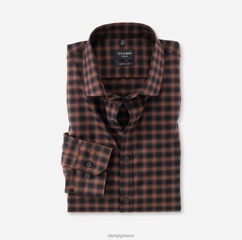 OLYMP όχι. six super slim, επαγγελματικό πουκάμισο, μοντέρνο kent, καφέ H240R245 είδη ένδυσης