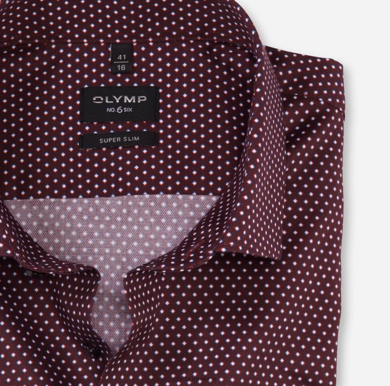 OLYMP όχι. six super slim, επαγγελματικό πουκάμισο, μοντέρνο kent, σκούρο κόκκινο H240R72 είδη ένδυσης
