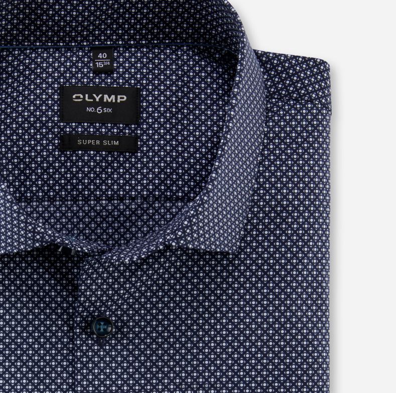 OLYMP όχι. έξι super slim, επαγγελματικό πουκάμισο, μακρυμάνικο έξτρα μακρύ, μοντέρνο kent, marine H240R323 είδη ένδυσης