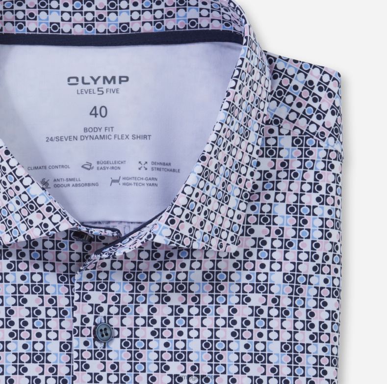 OLYMP Επίπεδο πέμπτο 24/7, επαγγελματικό πουκάμισο, μοντέρνο κεντ, τριαντάφυλλο H240R561 είδη ένδυσης