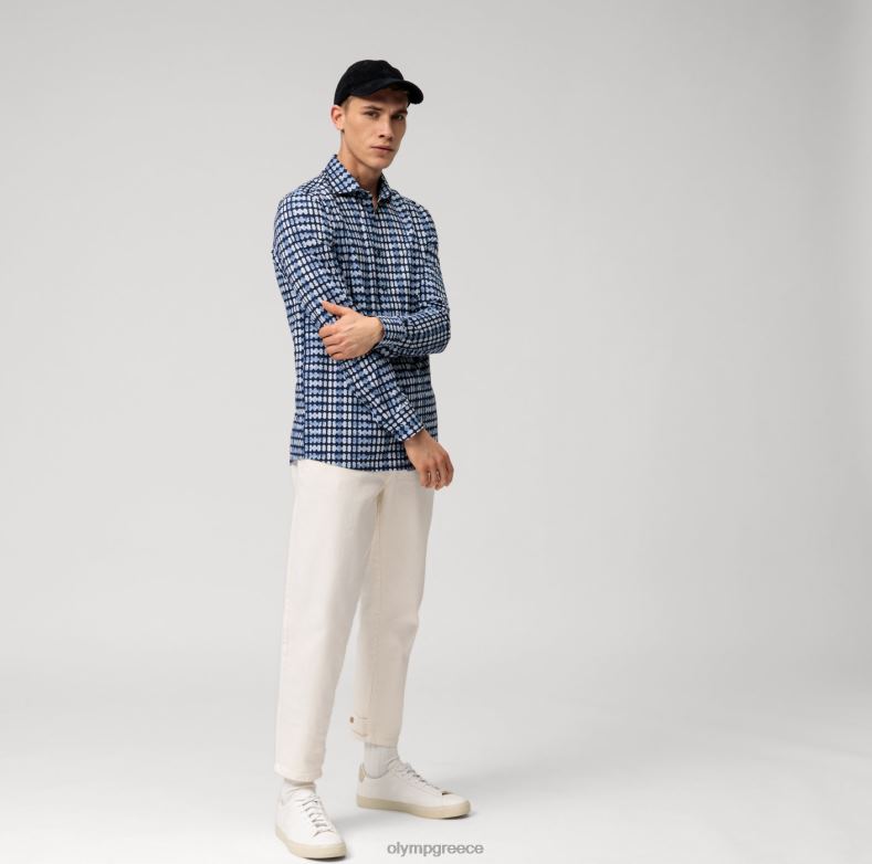 OLYMP Επίπεδο πέμπτο 24/έβδομη εφαρμογή, επαγγελματικό πουκάμισο, κεντ, θαλάσσιο H240R454 είδη ένδυσης