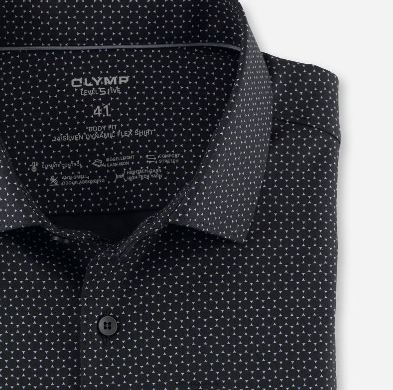 OLYMP Επίπεδο πέμπτο 24/έβδομη εφαρμογή, επαγγελματικό πουκάμισο, μοντέρνο κεντ, μαύρο H240R768 είδη ένδυσης