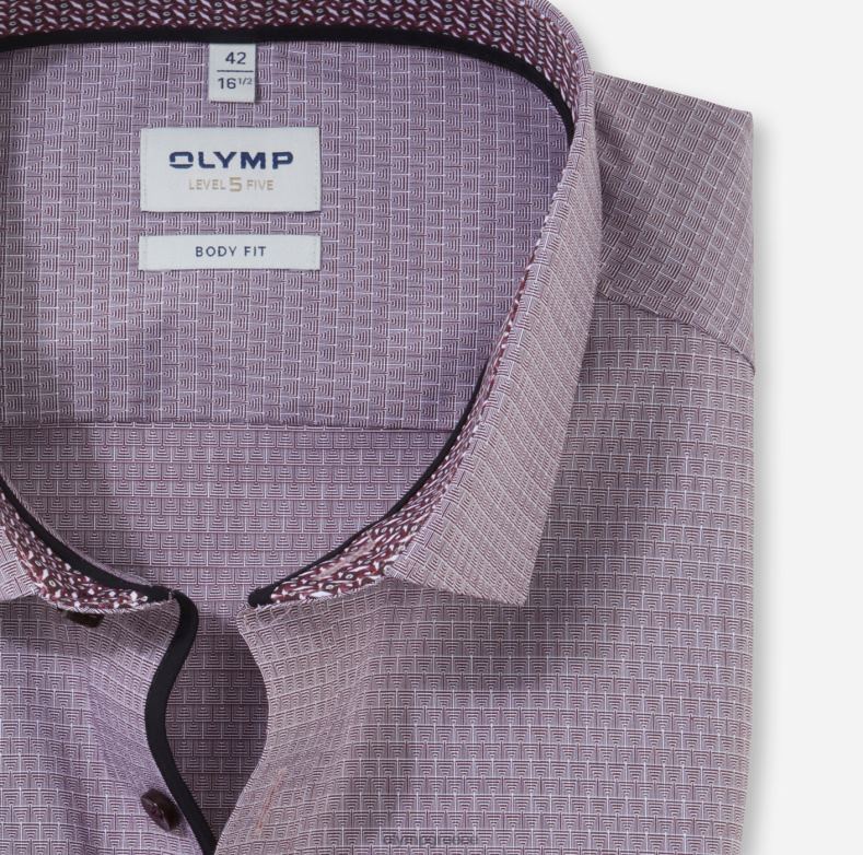 OLYMP Εφαρμογή σώματος πέντε επιπέδου, επαγγελματικό πουκάμισο, μακρύ μανίκι έξτρα μακρύ, μοντέρνο κεντ, σκούρο κόκκινο H240R904 είδη ένδυσης