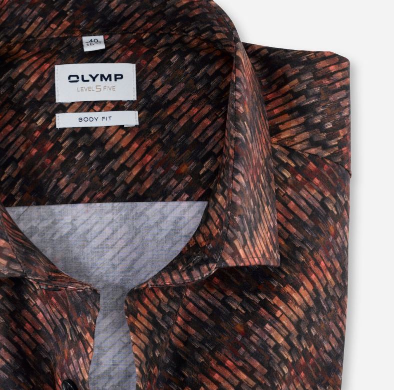 OLYMP Επίπεδο πέντε εφαρμογή σώματος, επαγγελματικό πουκάμισο, μοντέρνο kent, κόκκινο πορτοκαλί H240R663 είδη ένδυσης