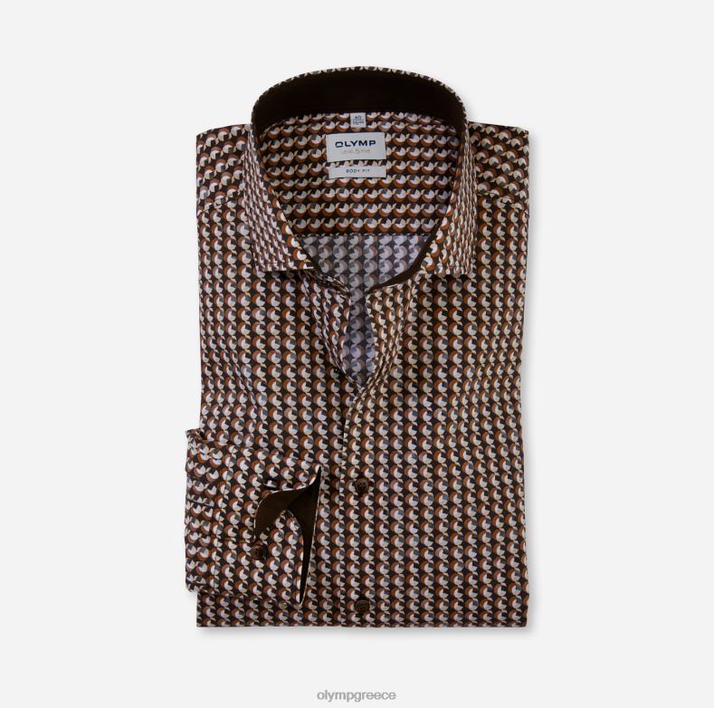 OLYMP Εφαρμογή σώματος πέντε επιπέδου, επαγγελματικό πουκάμισο, μακρυμάνικο έξτρα μακρύ, royal kent, καφέ H240R886 είδη ένδυσης