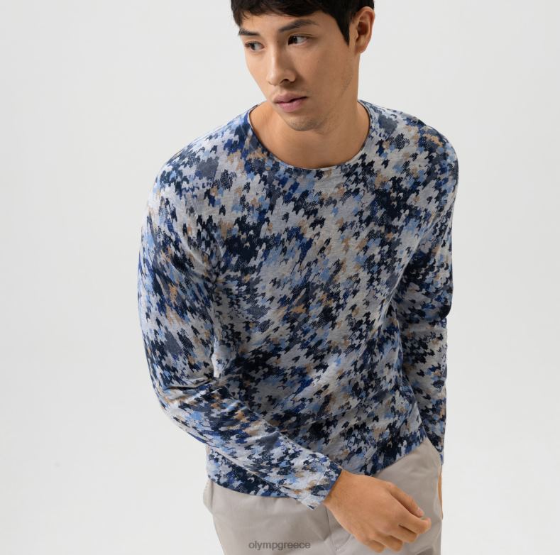 OLYMP Επίπεδο πέντε πλεκτά εφαρμογή στο σώμα, πουλόβερ λαιμόκοψη, θαλάσσιο H240R1748 είδη ένδυσης