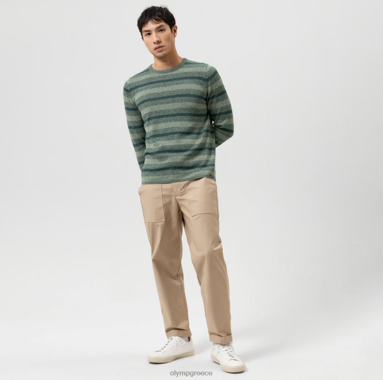 OLYMP Επίπεδο πέντε πλεκτά εφαρμογή στο σώμα, πουλόβερ λαιμόκοψη, πράσινο H240R1758 είδη ένδυσης