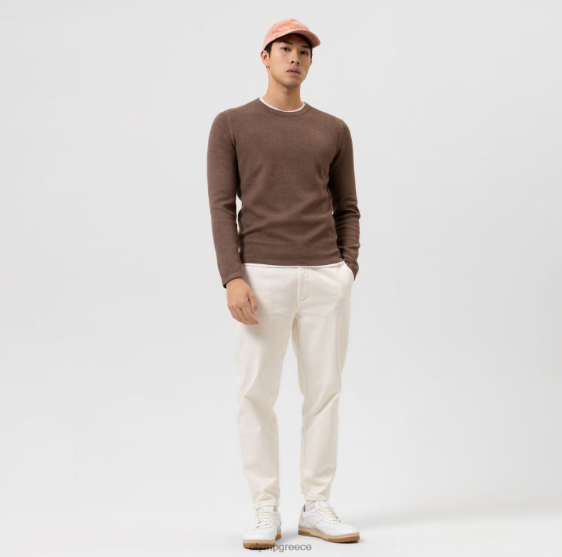 OLYMP Επίπεδο πέντε πλεκτά εφαρμογή στο σώμα, πουλόβερ λαιμόκοψη, καφέ H240R1760 είδη ένδυσης