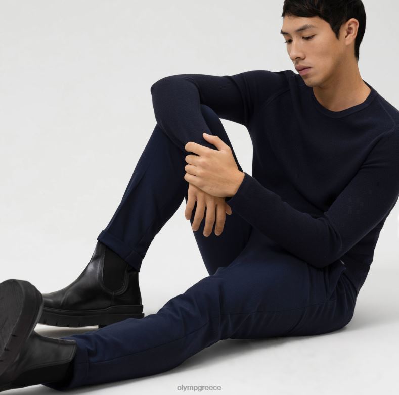 OLYMP Επίπεδο πέντε πλεκτά εφαρμογή στο σώμα, πουλόβερ λαιμόκοψη, θαλάσσιο H240R1842 είδη ένδυσης