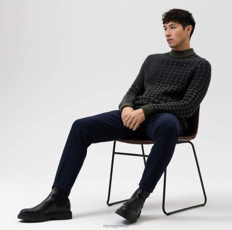 OLYMP Επίπεδο πέντε πλεκτό φόρμα σώματος, πουλόβερ όρθιος γιακάς, ελιά H240R1858 είδη ένδυσης