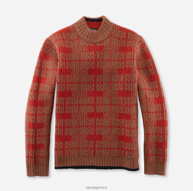 OLYMP πλεκτό μοντέρνα εφαρμογή, πουλόβερ όρθιος γιακάς, κοκκινωπό καφέ H240R1877 είδη ένδυσης