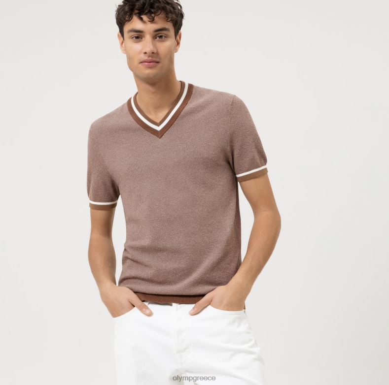 OLYMP πλεκτό επίπεδο πέντε, μπλουζάκι, καφέ H240R2023 είδη ένδυσης