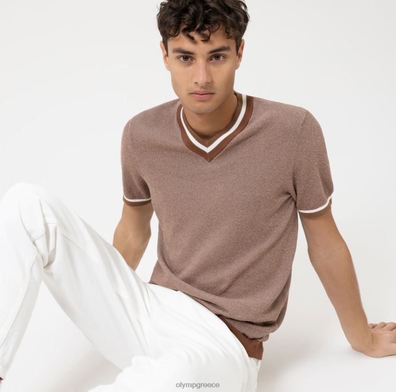 OLYMP πλεκτό επίπεδο πέντε, μπλουζάκι, καφέ H240R2023 είδη ένδυσης